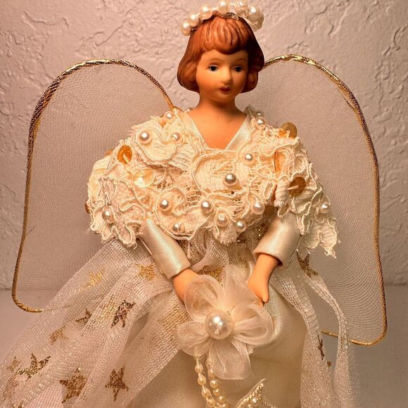 Handmade Satin Tulle Halo Angel Christmas Tree Topper Holiday Decor Vintage - Picture 2 of 4